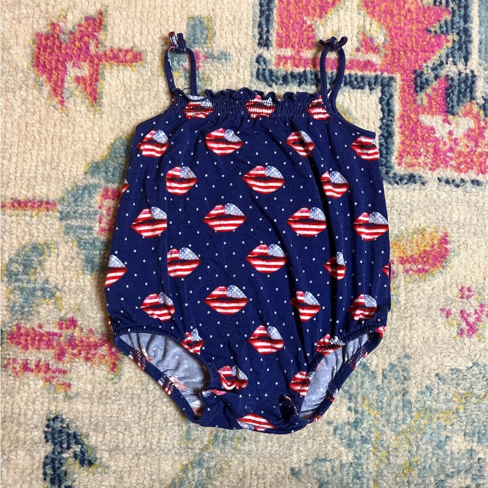 Posh Peanut Bamboo tank onesie patriotic lips size 6-12 months